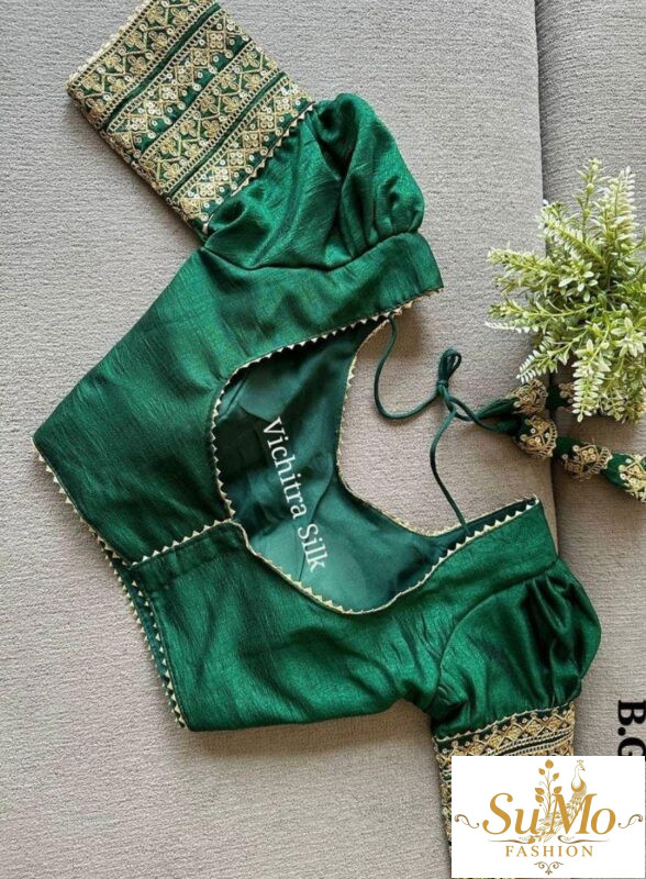 Bottle Green Vichitra Silk Blouse