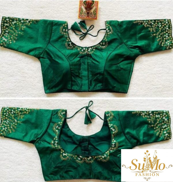 Dark Green Embroidered Silk Blouse