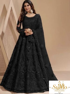 Black semi stitched Lehenga
