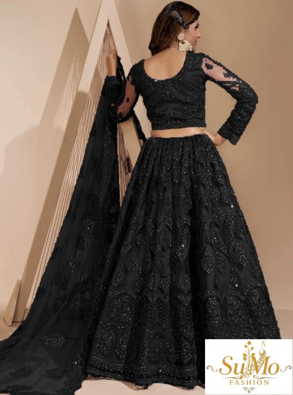 Black semi stitched Lehenga