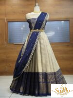 White and blue half saree material