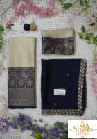 White and blue half saree material