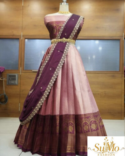 Pink and Purple half saree material