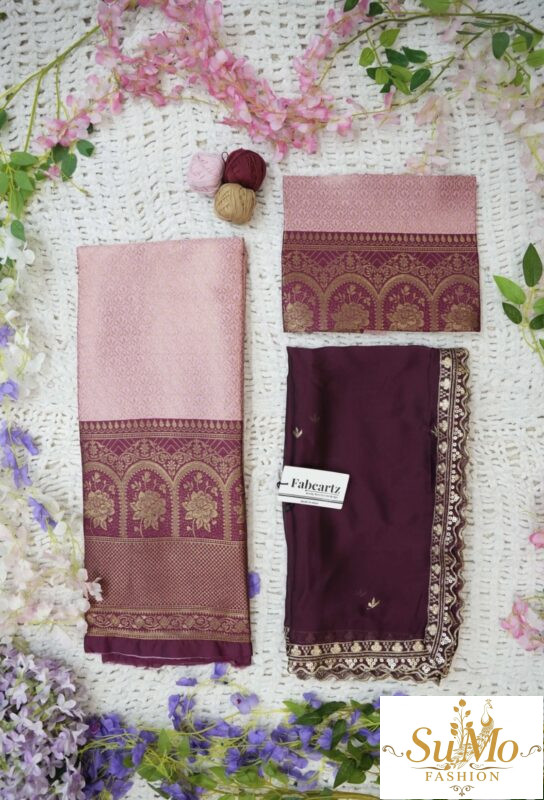Pink and Purple half saree material