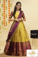 Yellow and purple half saree material