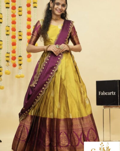 Yellow and purple half saree material