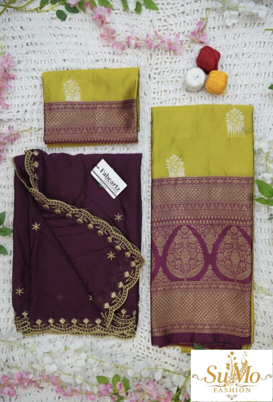 Yellow and purple half saree material