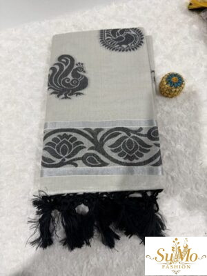 Onam tissue saree with black print