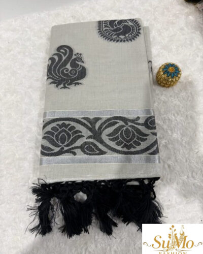 Onam tissue saree with black print