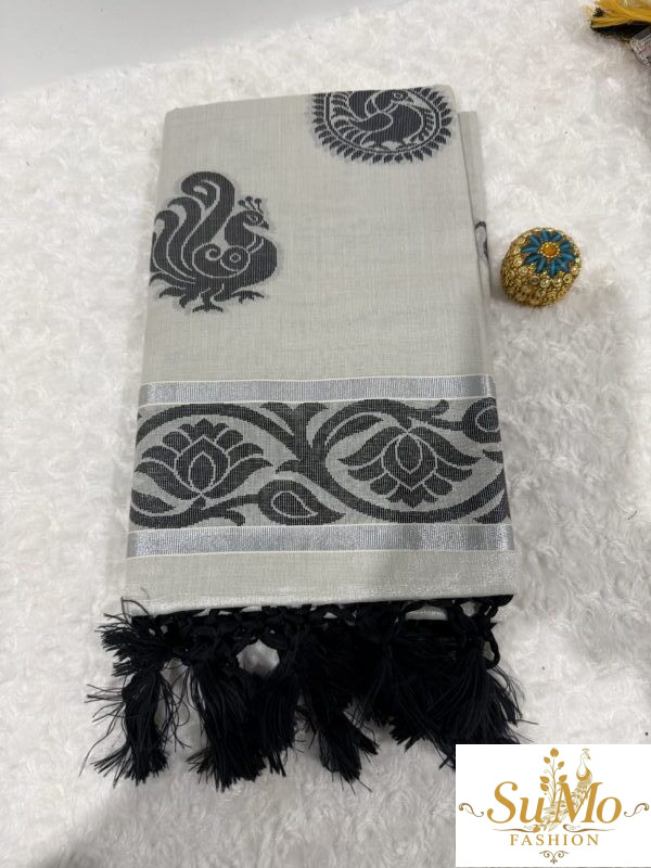 Onam tissue saree with black print