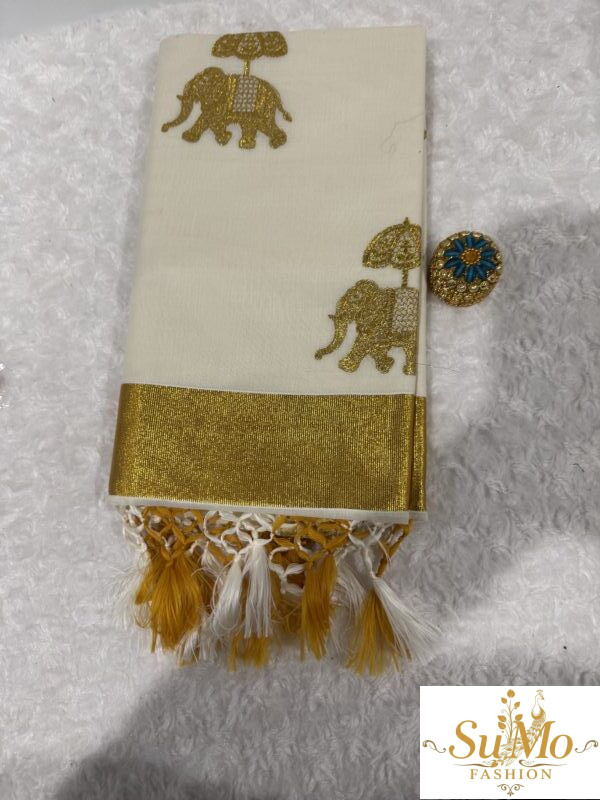 Onam saree with print