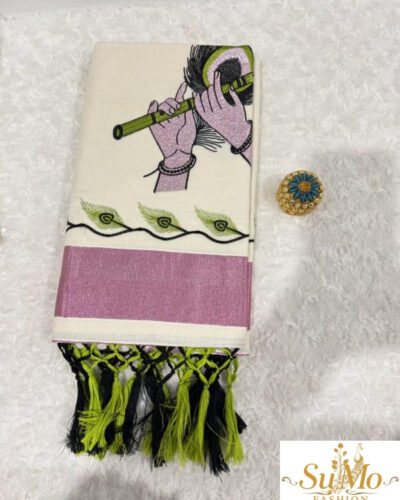Onam god print tissue saree