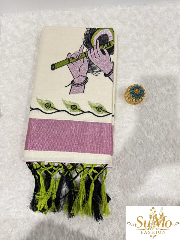 Onam god print tissue saree